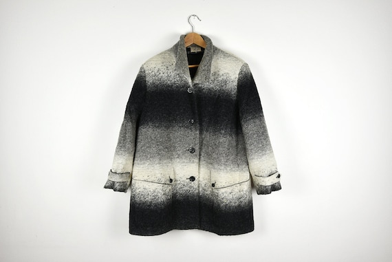 Vintage Ombre Grey Felt Wool Blanket Coat