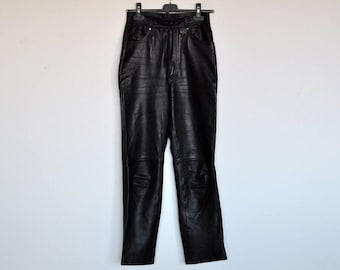 Vintage Black High Waist Leather Biker Pants