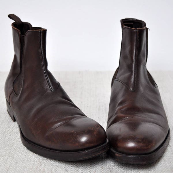 Vintage PRADA Chestnut Brown Leather Mens Elastic Sided Chelsea Beetle Boots