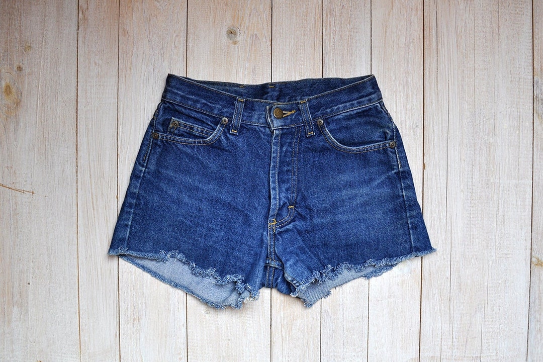 Vintage Dark Blue Denim Lee High Waist Fringed Cut off Shorts - Etsy