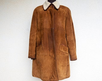 Vintage Distressed Rust Suede Sherpa Coat