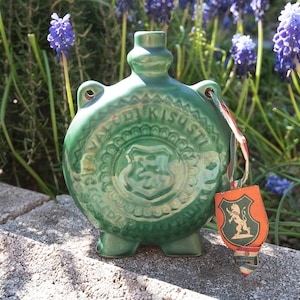 Vintage Green Ceramic Brandy Canteen Pilgrim Flask