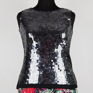 Vintage Silver Metallic Sequin Front Sleeveless Top