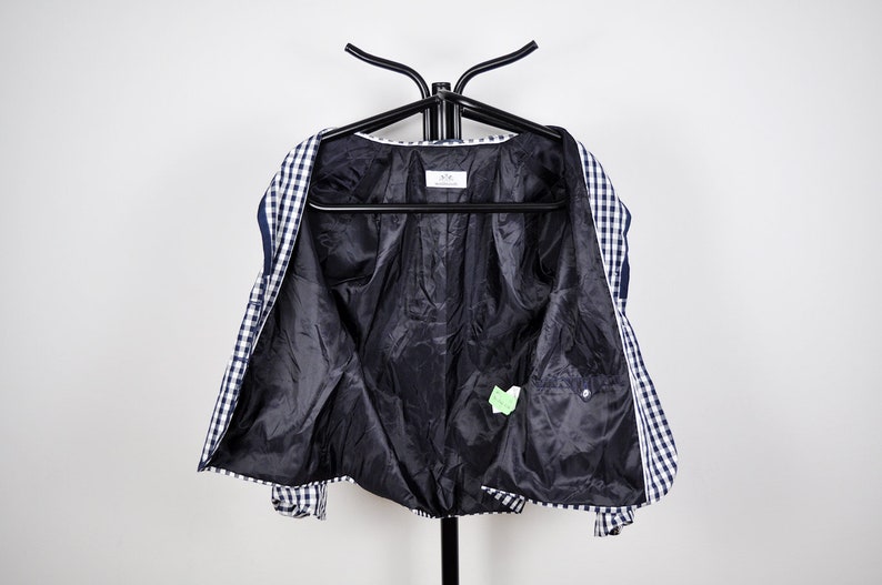 Vintage Navy Blue and White Checkered Rain Blazer Jacket