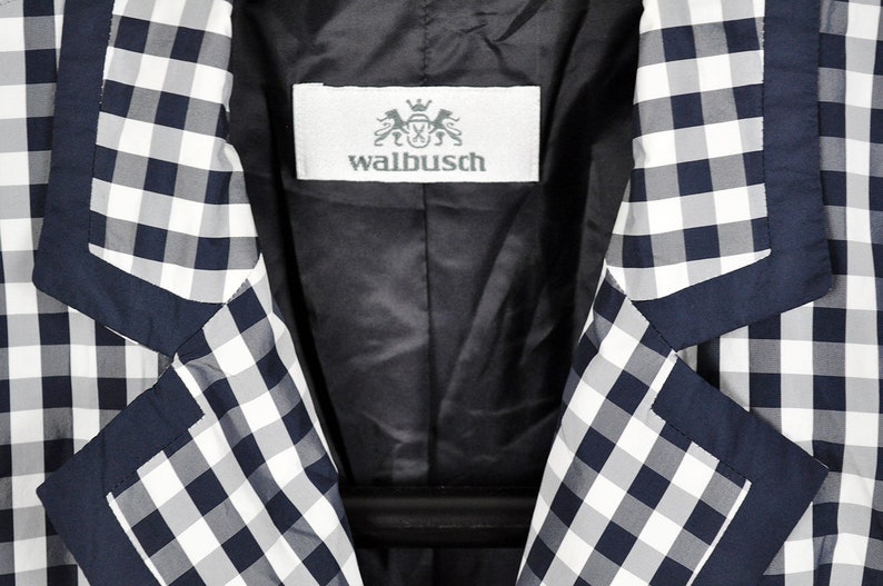 Vintage Navy Blue and White Checkered Rain Blazer Jacket