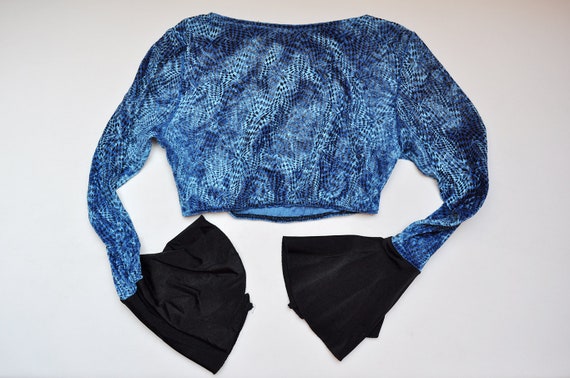 Vintage Blue Velvet Bell Sleeve Crop Top - image 5