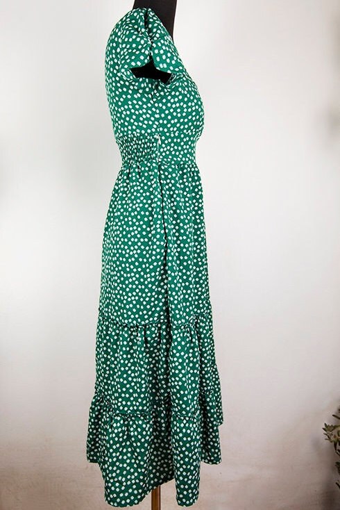 olive green short sleeve dress Cap Sleeve Short Olive Green Casual Dress with Print Olive Bloom / XSmall main image 1