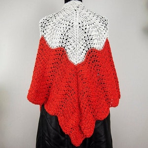 Vintage Red and White Hand Crochet Shawl