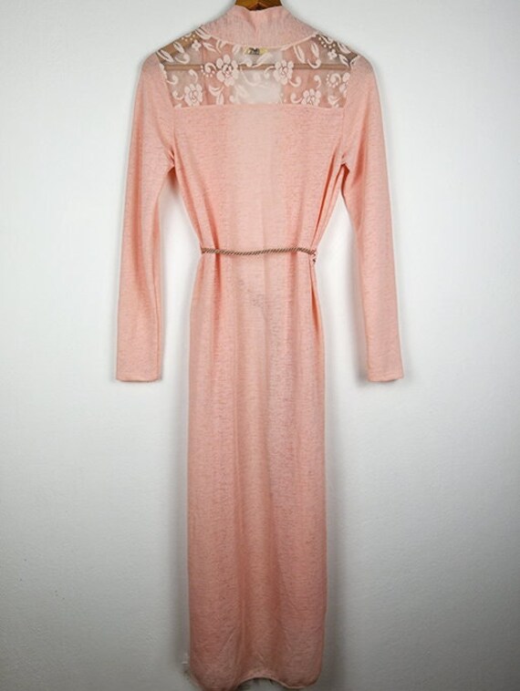 Vintage Soft Pink Semi Sheer Duster Floral Lace R… - image 7