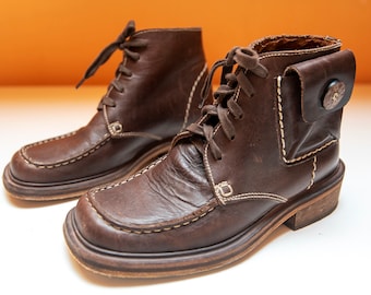 Vintage Trojan Brown Sturdy Leather Cargo Boots
