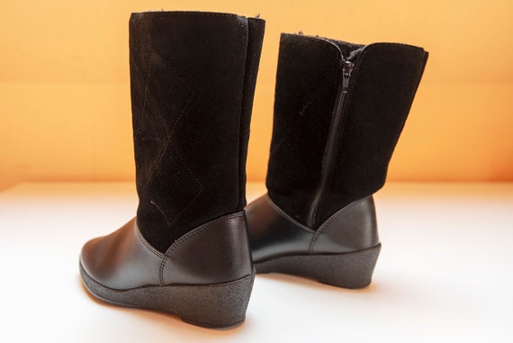 Vintage Black Leather and Suede Winter Boots - image 8