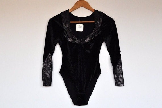 NOS Vintage Black Crushed Velvet and Silver Long … - image 1