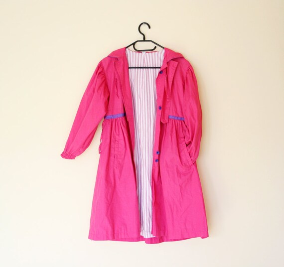 Girls Pink 80s Vintage Hooded Trench Coat