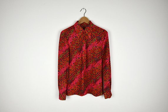 Vintage 70s Flower Power Dagger Collar Button Up B