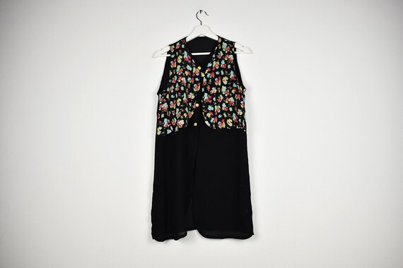 Vintage Sheer Black and Floral Vest Layered Sleeve