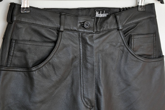Vintage Black Genuine Leather High Waist Tapered … - image 2