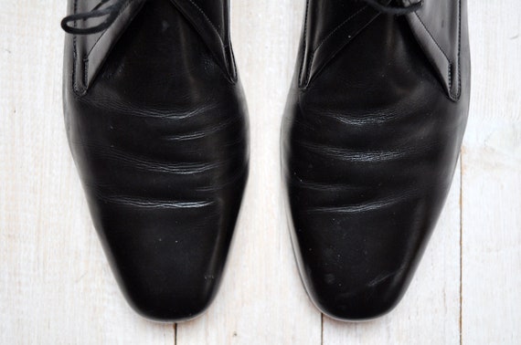 Vintage Black Leather Lace Up Oxford Dress Shoes - image 5
