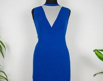 Vintage Blue and White Semi Sheer Sleeveless Stretchy Knit Midi Dress