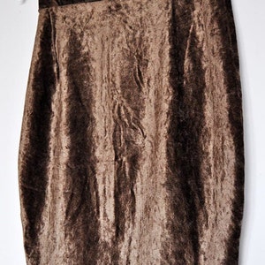 Vintage Stretchy High Waist Brown Crushed Velvet Mini Pencil Skirt image 3