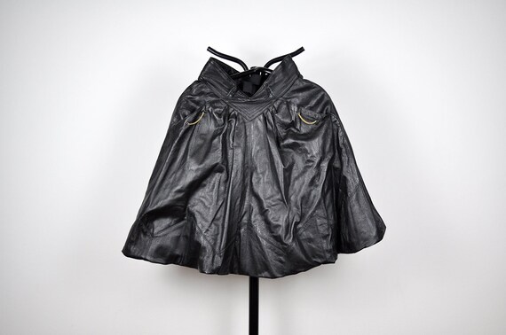 Vintage Black Leather High Waist Full Circle Mini