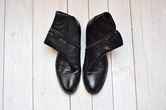 black soft leather ankle boots