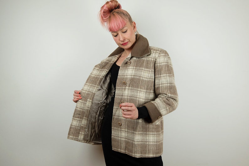 Vintage Tan and Cream Plaid Wool Jacket image 2