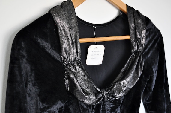 NOS Vintage Black Crushed Velvet and Silver Long … - image 4