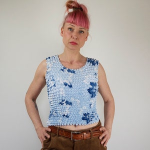 Vintage Blue Popcorn Crinkle Sleeveless Top
