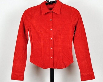 Vintage Orange Corduroy Stretchy Snap Button Up Shirt