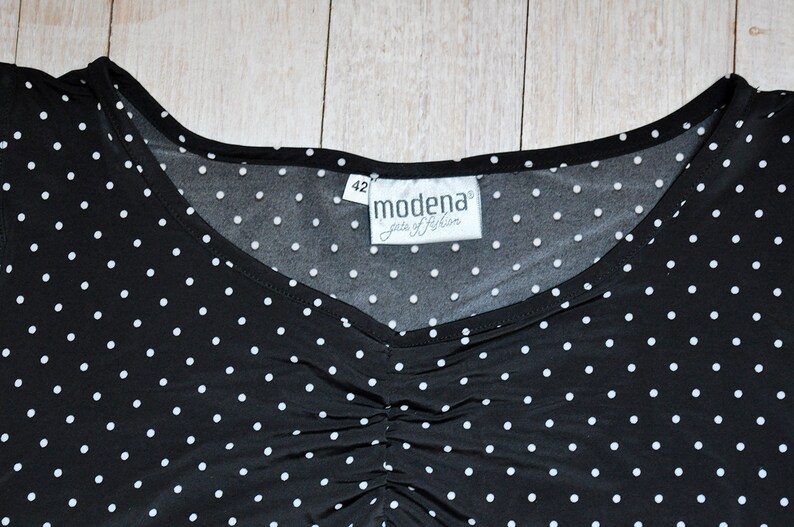 Vintage Black and White Polka Dot Ruched Front Sleeveless Boxy Blouse Basic Summer Top