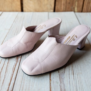 Vintage Dusty Rose Leather High Heel Mules