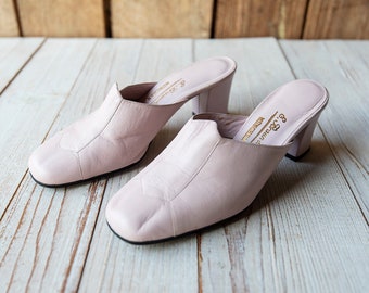 Vintage Dusty Rose Leather High Heel Mules