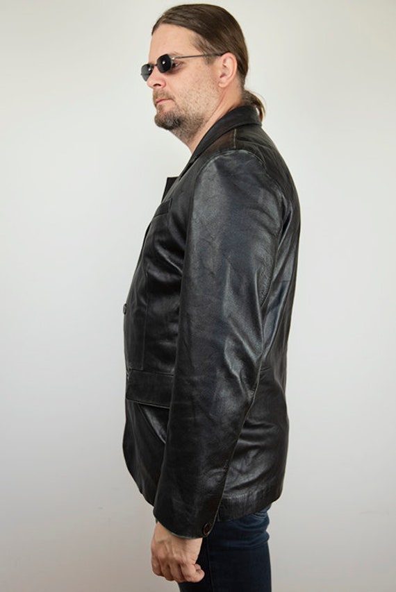 Vintage Black Leather Blazer Jacket - image 3