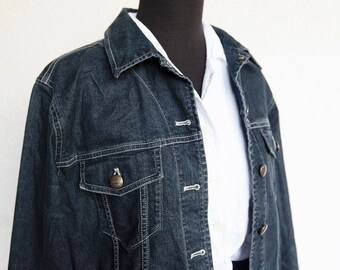 ヴィンテージ ダークブルー デニム ボタンフロント ジャケット - Etsy 日本