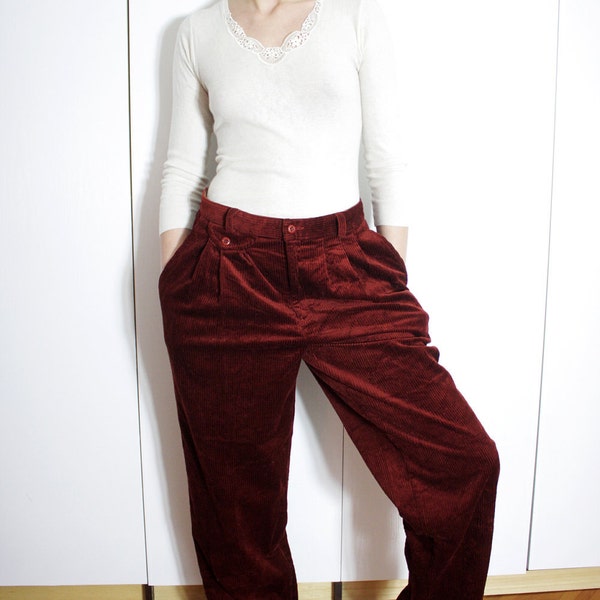 RESERVED Vintage 80s Cranberry Red Corduroy High Waisted Pants