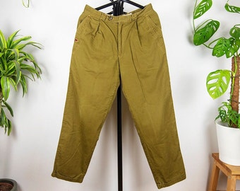 Vintage Olive Green Tapered Pleated Pants