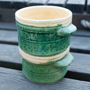Vintage Set of Two Glazed Green Terracotta Soup Bowls