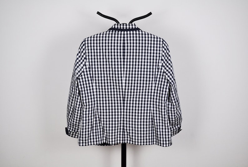 Vintage Navy Blue and White Checkered Rain Blazer Jacket