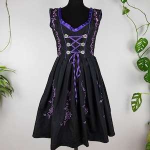 Vintage Gaudi Trachten Black and Purple Embroidery Dirndl Dress