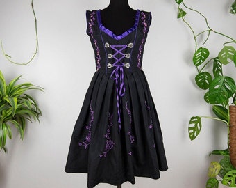 Vintage Gaudi Trachten Black and Purple Embroidery Dirndl Dress