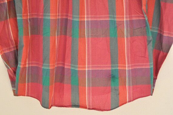 Vintage Pink and Torquoise Plaid Button Down Oxfo… - image 5