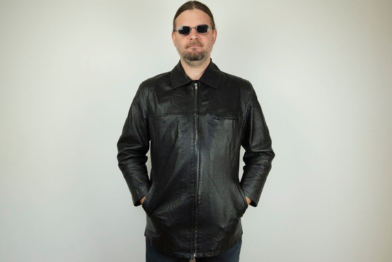 Vintage Black Leather Zipper Jacket - Etsy