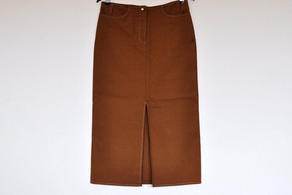 Vintage Brown Denim Pencil Midi Skirt Etsy