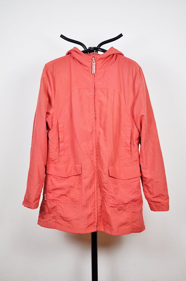 Vintage Peach Parka Windbreaker Long Jacket Zip Up Hooded Coat