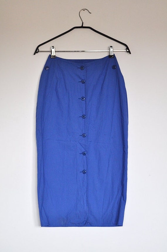 Vintage Blue High Waist Button up Midi Pencil Skirt -  Canada