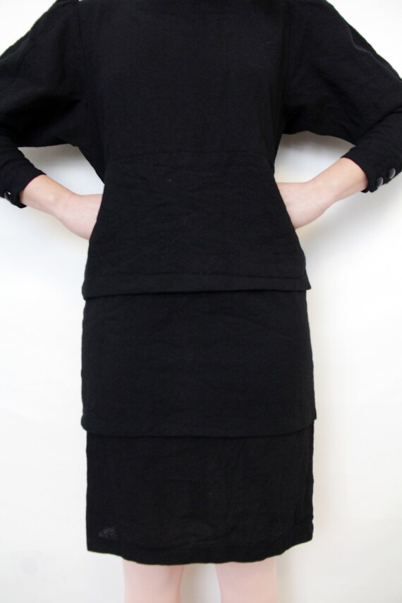 Vintage Black Layered Puff Sleeve Back Button Par… - image 3