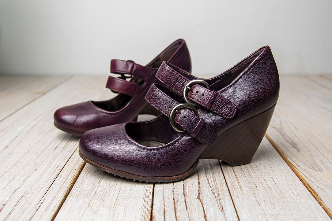 Vintage Clarks Plum Purple Leather Mary Jane Wedge Heel Shoes - Etsy Hong  Kong
