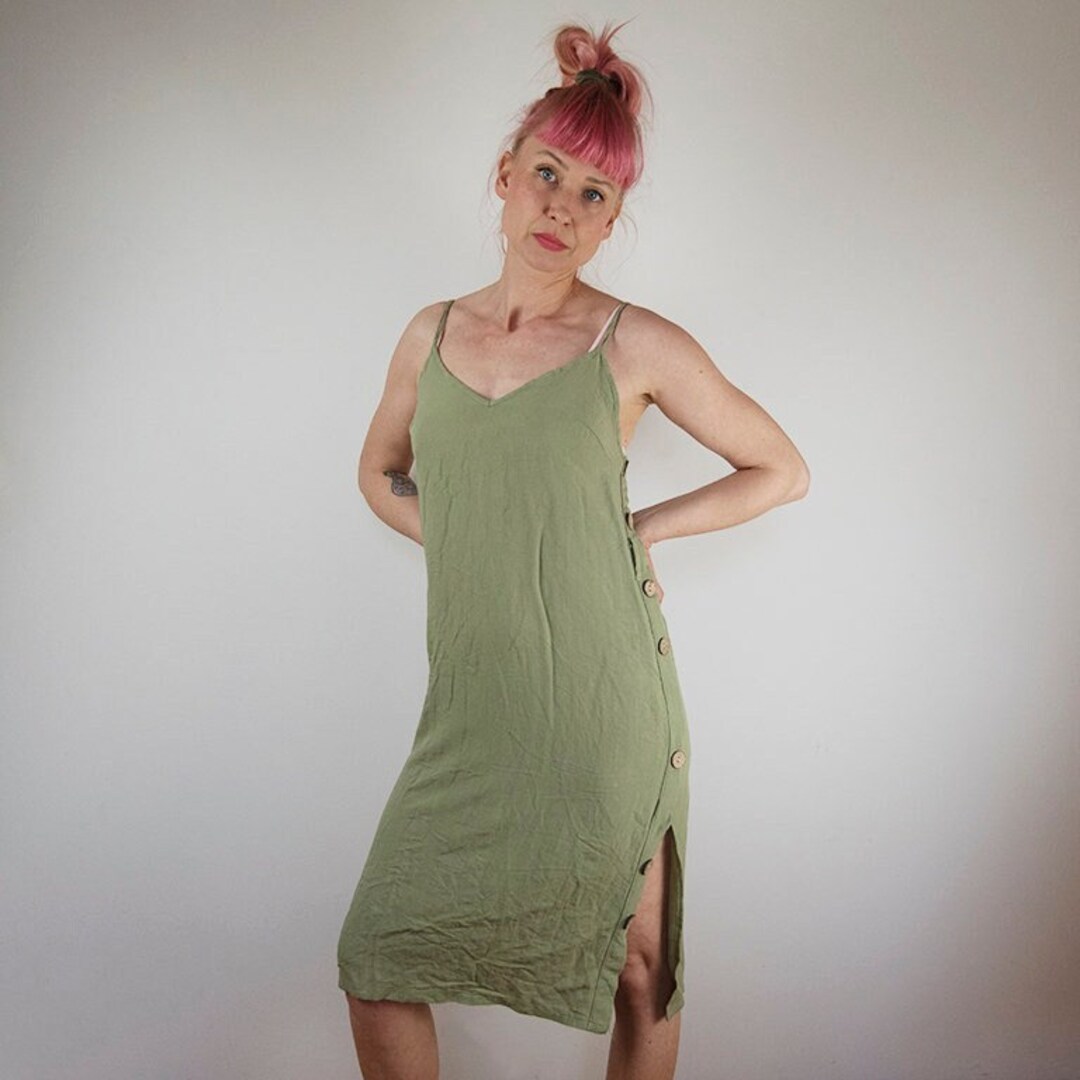 Vintage Khaki Green Spaghetti Straps Midi Dress - Etsy