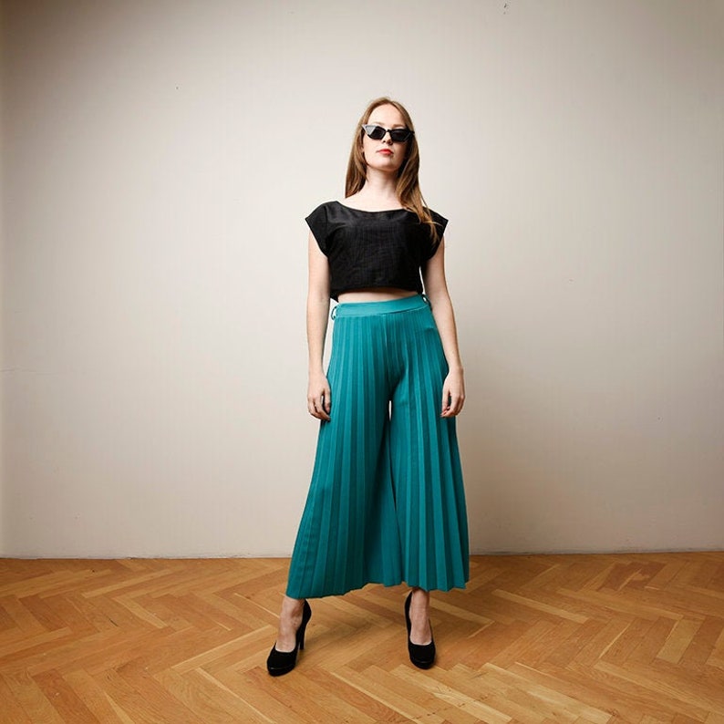 Vintage Authentic VOGUE Teal Accordion Pleated Palazzo Pants Etsy