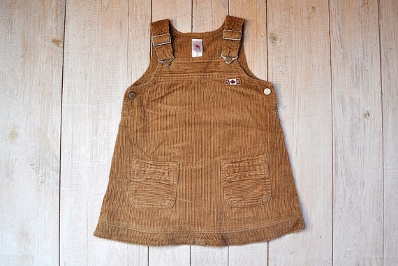 Vintage Brown Girls Corduroy Bib Sleeveless Overa… - image 1